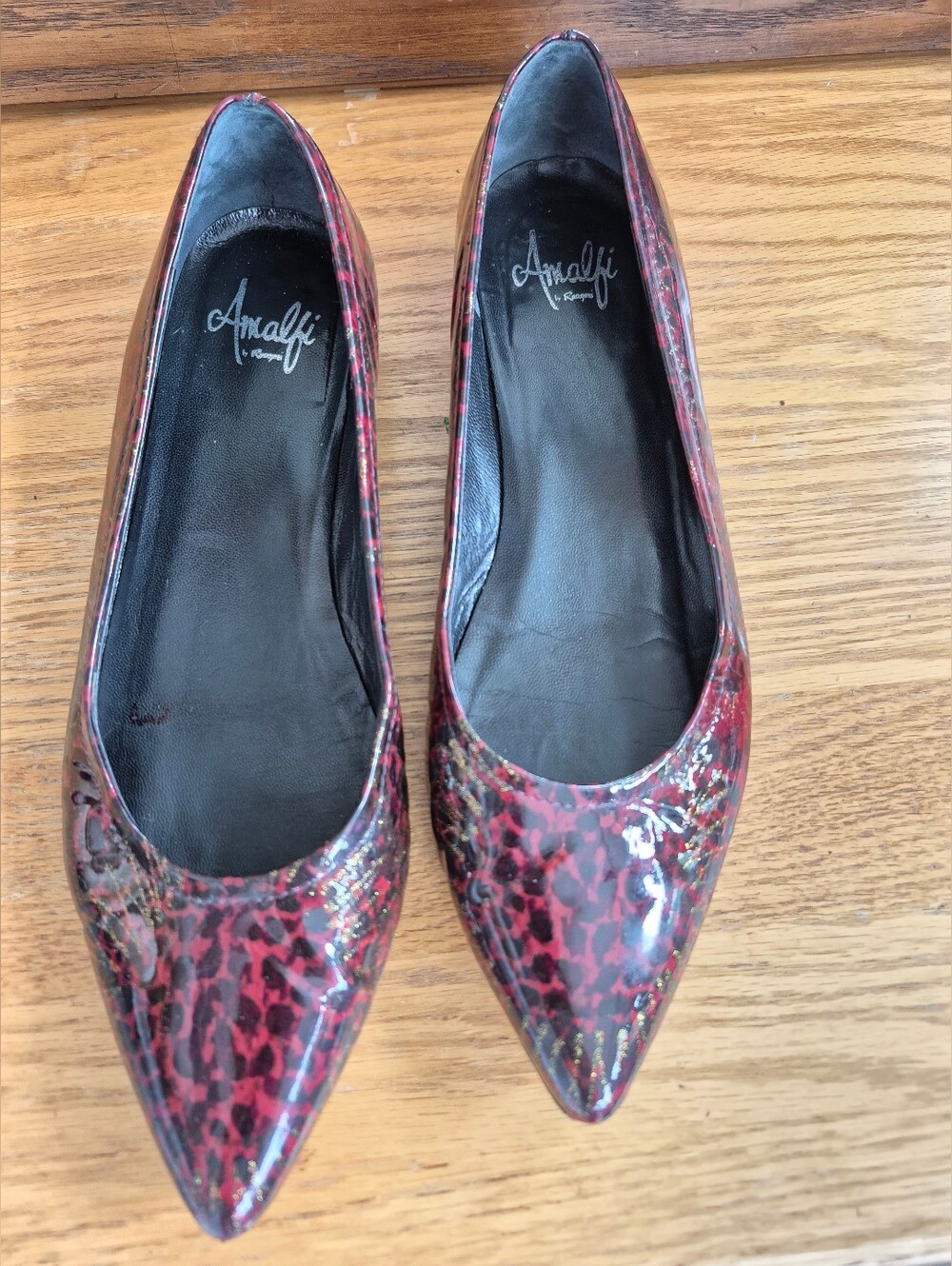 Amalfi by Rangoni Italy Red Leopard Patent Leather Pointed Toe Flats 9 B